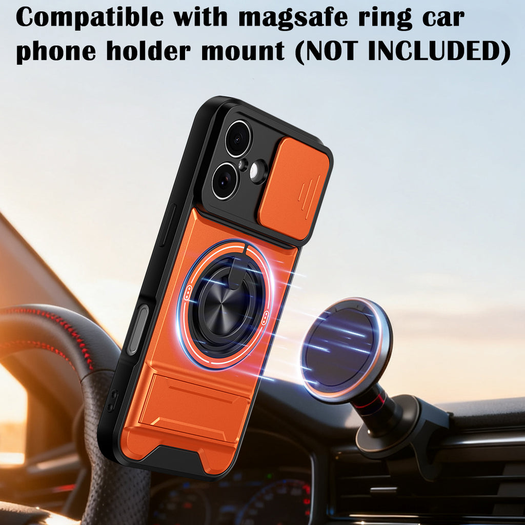 iPhone 17 Magnetic Kickstand Case with Camera Slide Cover ORANGE