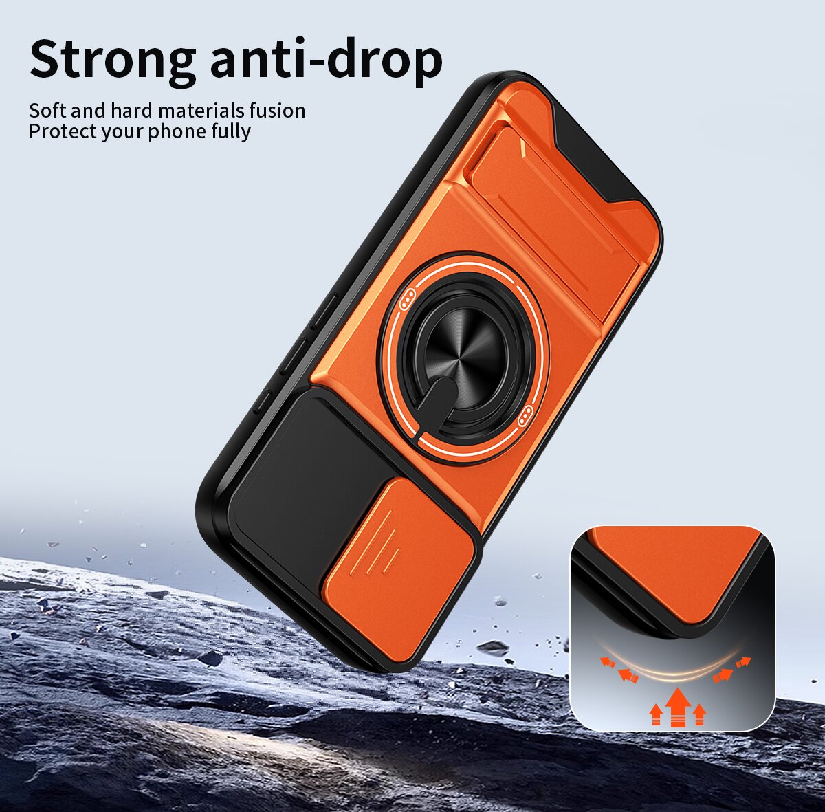 iPhone 17 Magnetic Kickstand Case with Camera Slide Cover ORANGE