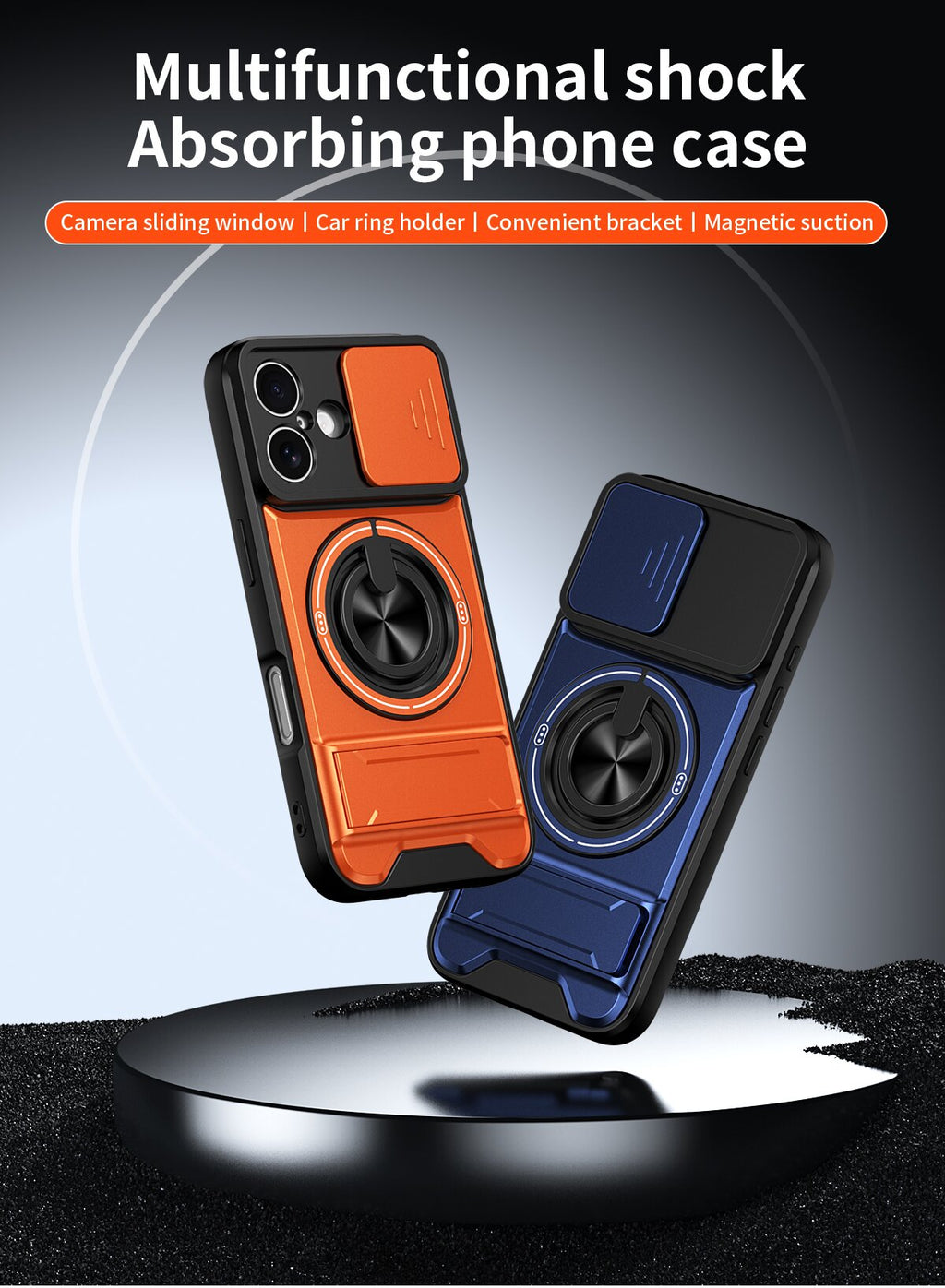 iPhone 17 Magnetic Kickstand Case with Camera Slide Cover ORANGE