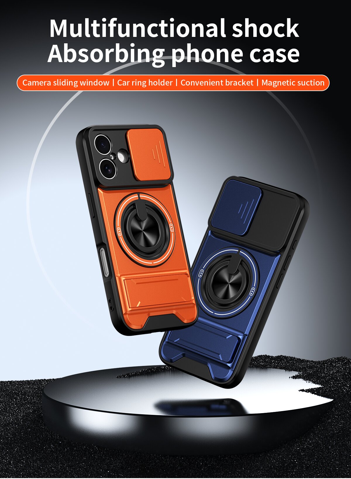 iPhone 17 Magnetic Kickstand Case with Camera Slide Cover ORANGE