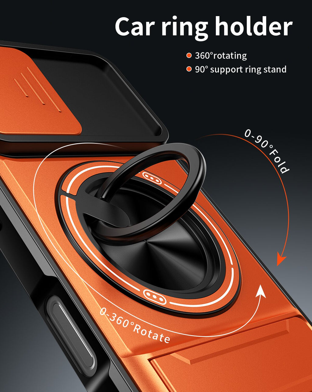 iPhone 17 Magnetic Kickstand Case with Camera Slide Cover ORANGE