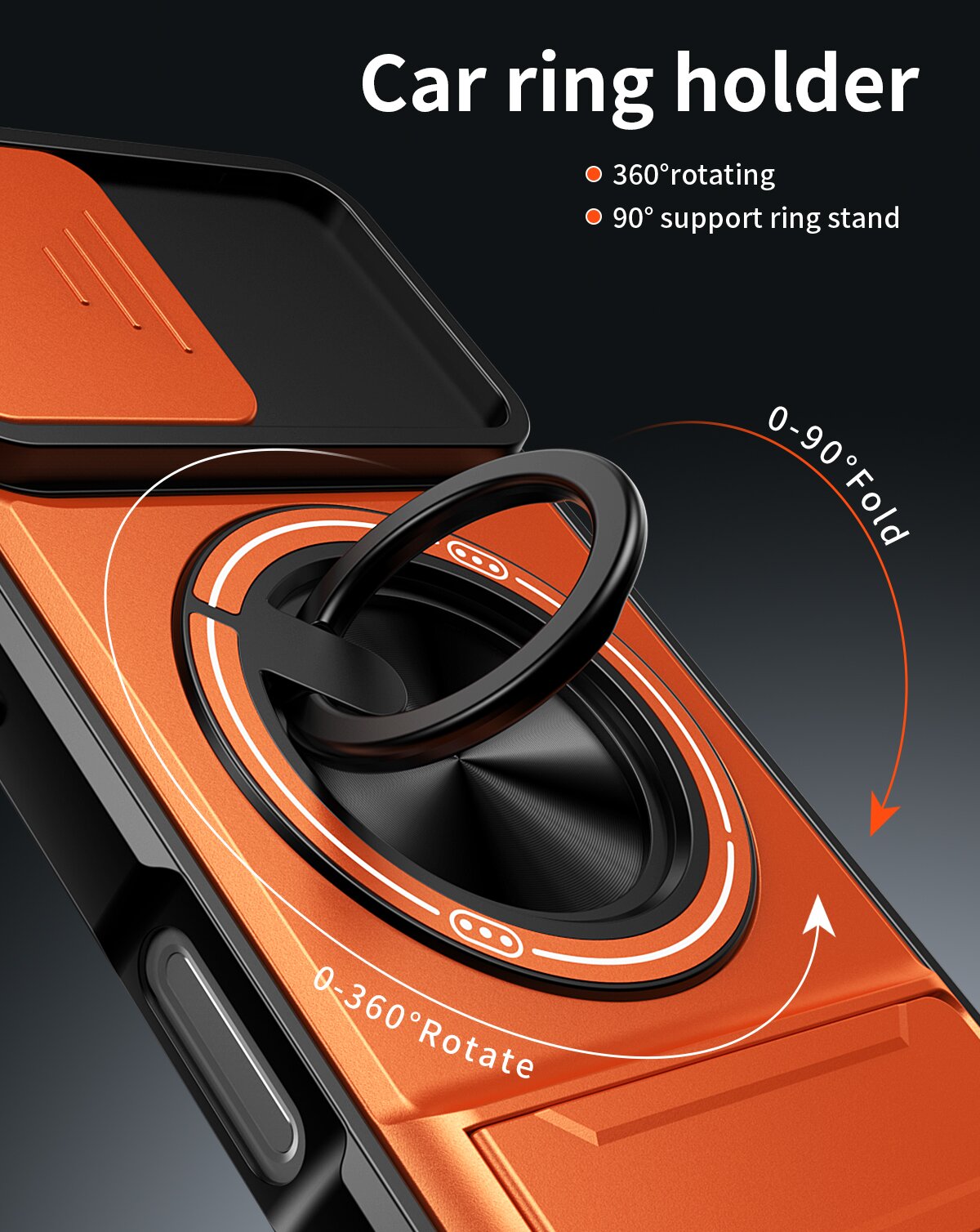 iPhone 17 Magnetic Kickstand Case with Camera Slide Cover ORANGE