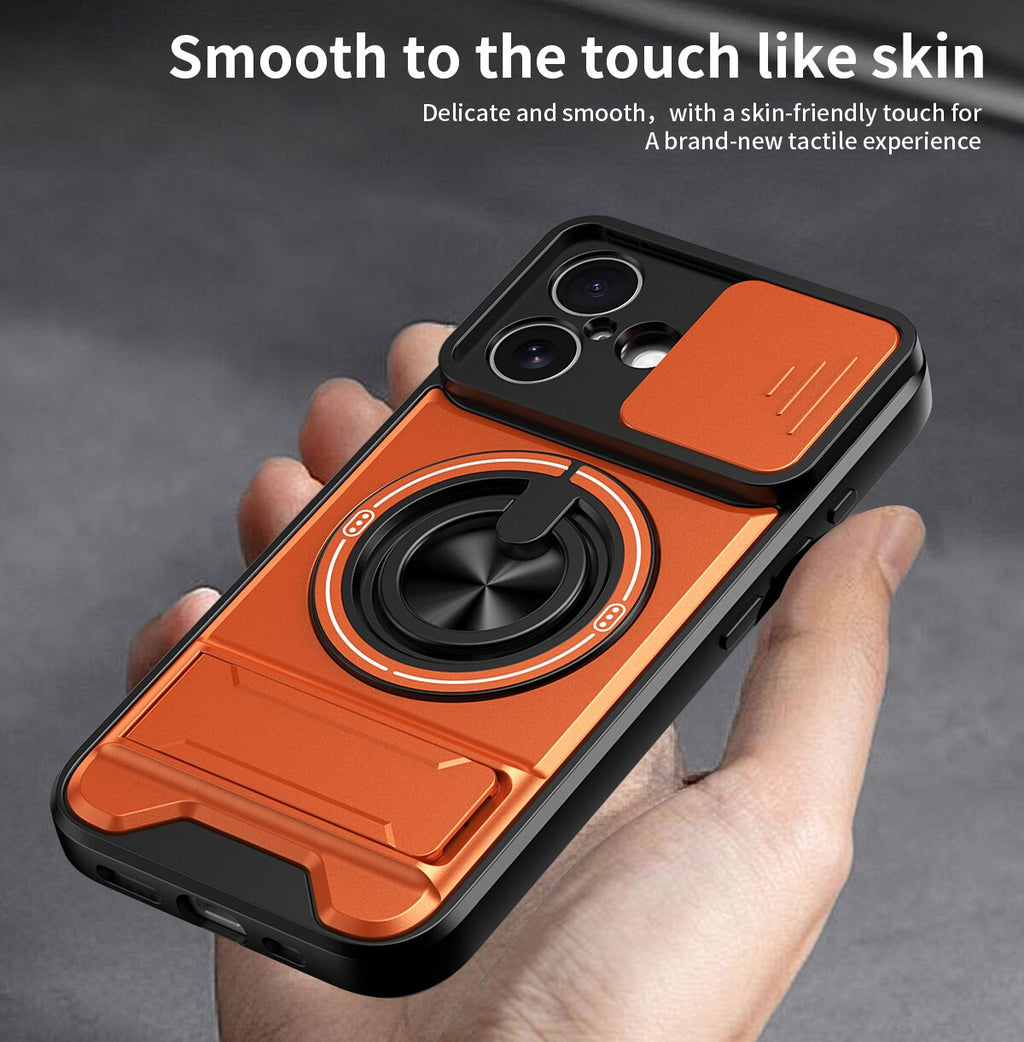 iPhone 17 Magnetic Kickstand Case with Camera Slide Cover ORANGE