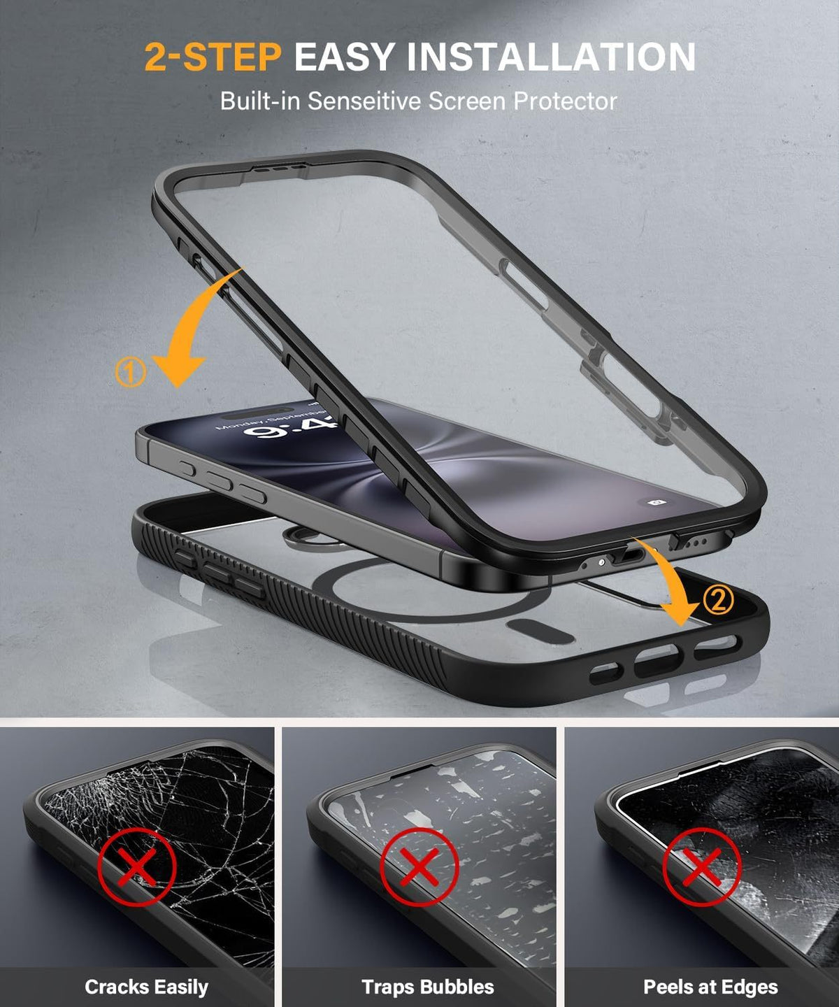 iPhone 16 Wallet Card Cover MagSafe Heavy Duty Shockproof Case BLACK