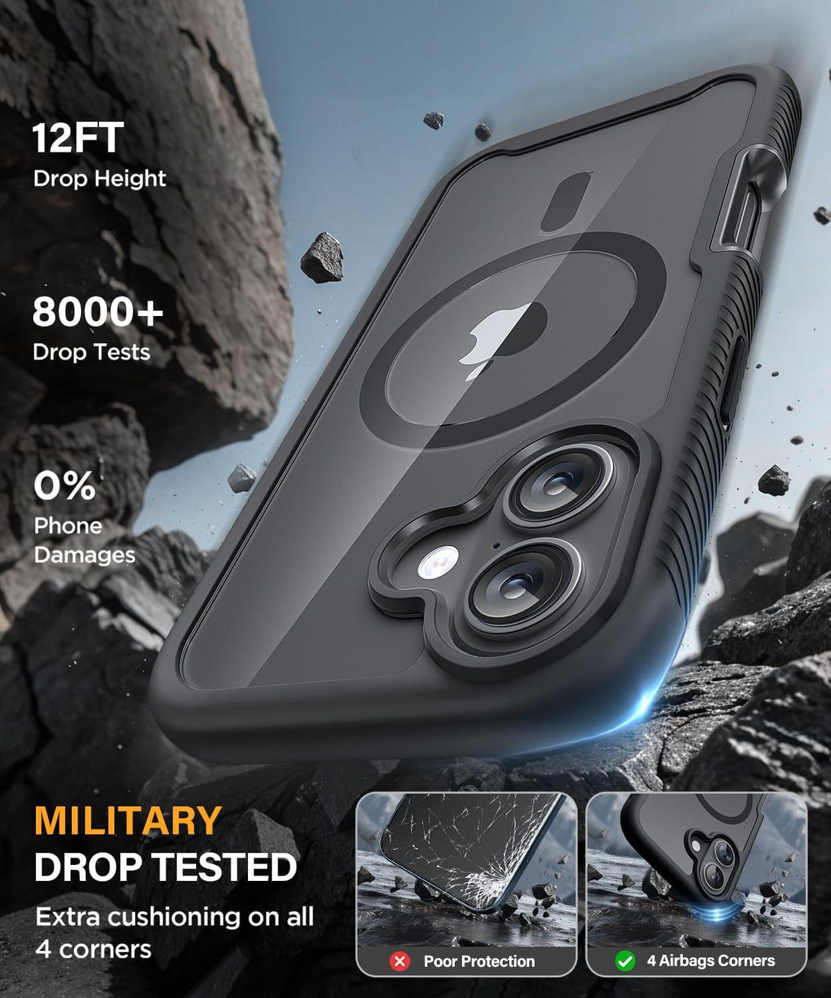 iPhone 16 Wallet Card Cover MagSafe Heavy Duty Shockproof Case BLACK