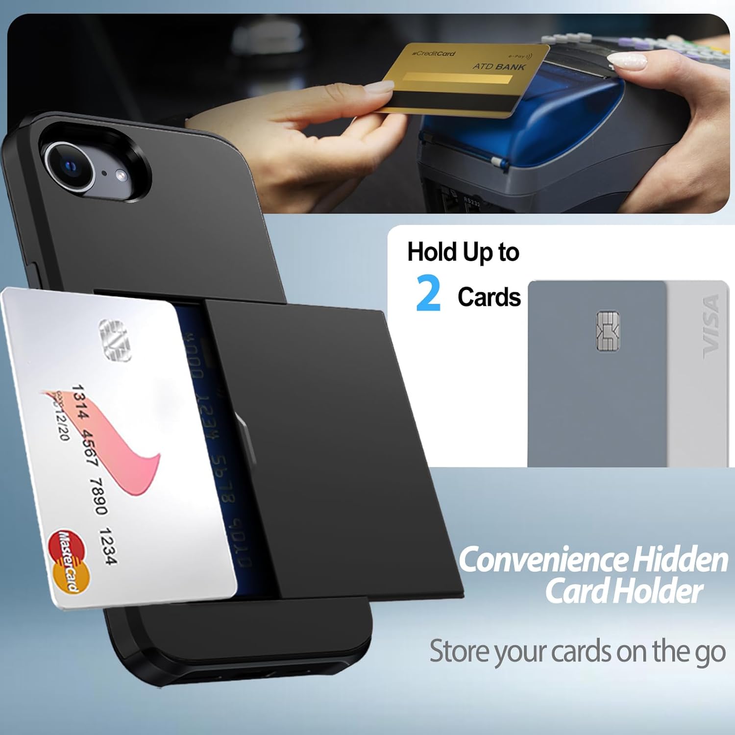 iPhone 16e Shockproof Wallet Case Card Cover BLACK