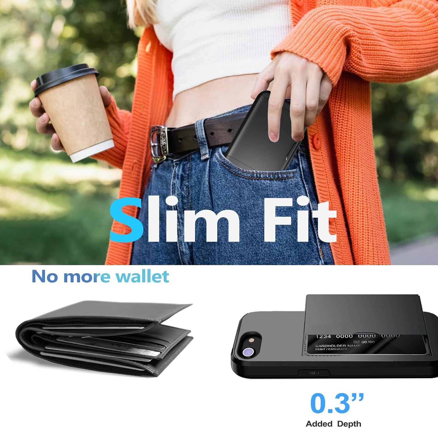 iPhone 16e Shockproof Wallet Case Card Cover BLACK