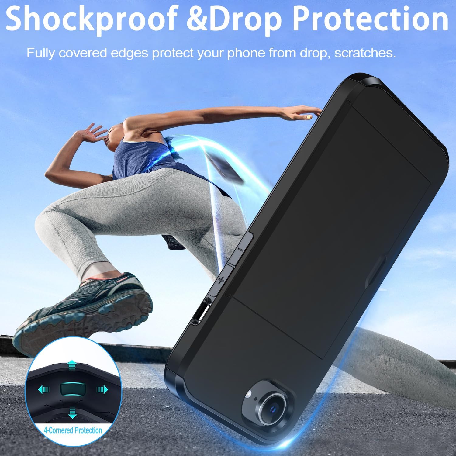 iPhone 16e Shockproof Wallet Case Card Cover BLACK