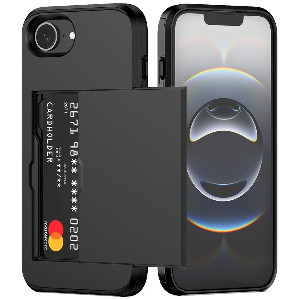 iPhone 16e Shockproof Wallet Case Card Cover BLACK