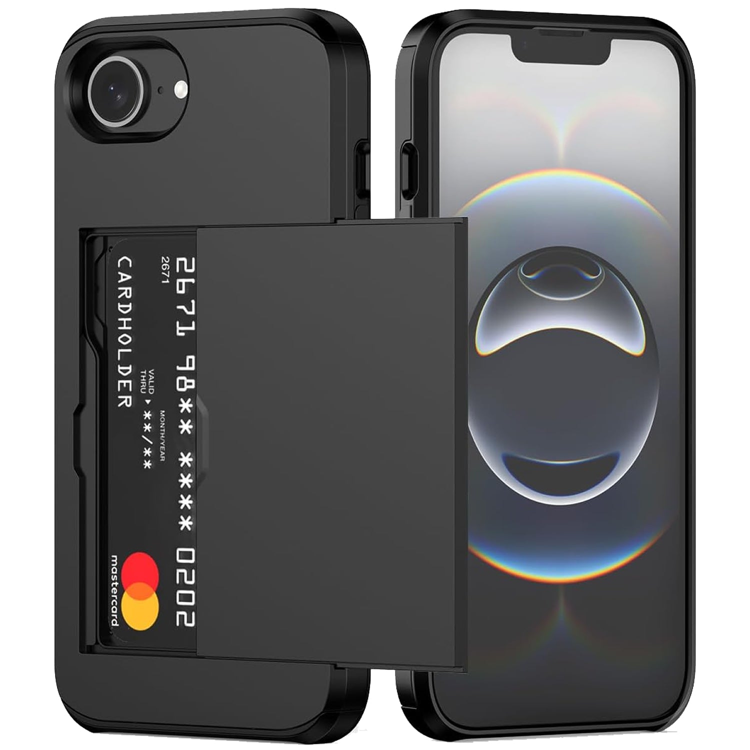 iPhone 16e Shockproof Wallet Case Card Cover BLACK