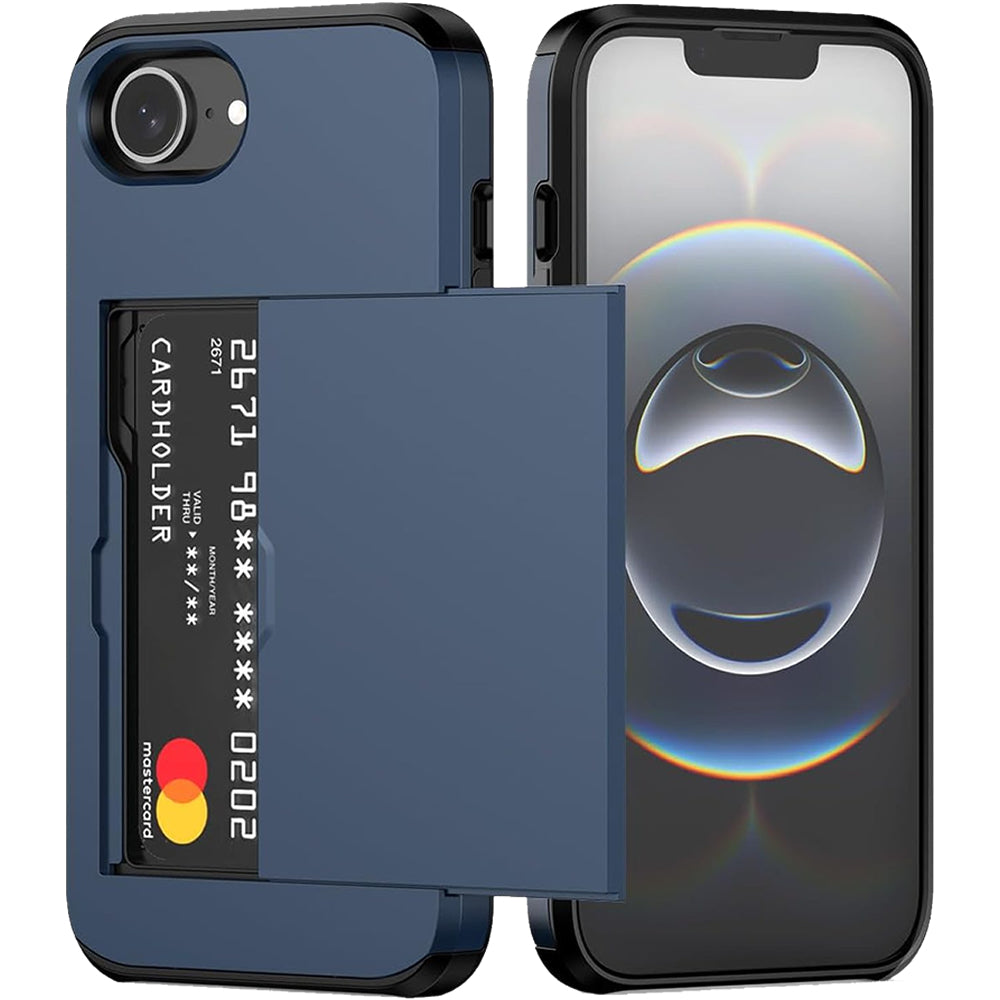 iPhone 16e Shockproof Wallet Case Card Cover BLUE