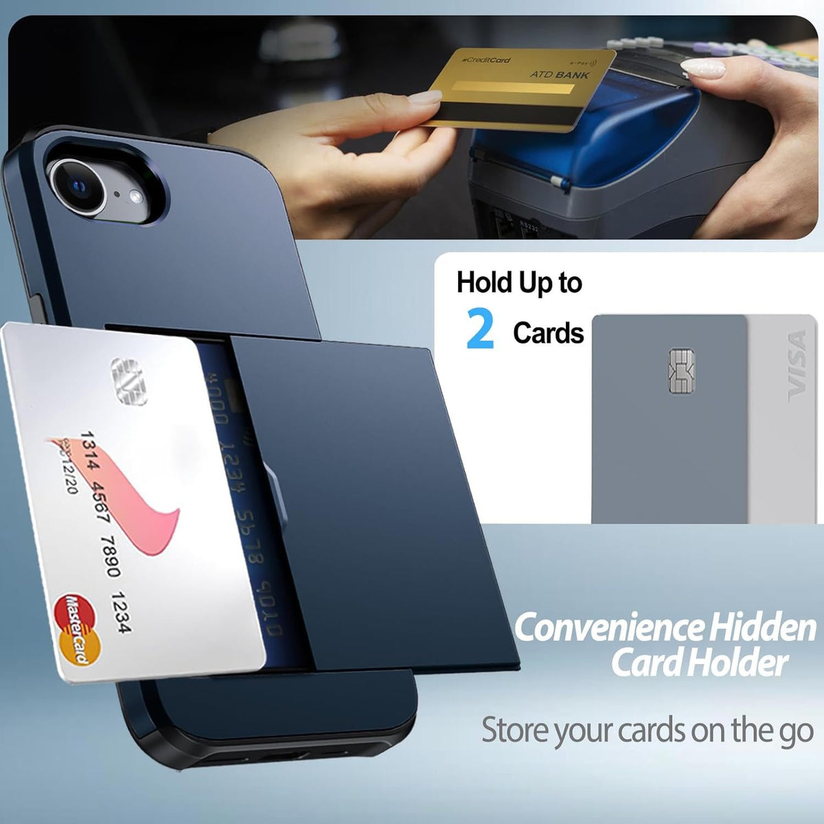 iPhone 16e Shockproof Wallet Case Card Cover BLUE
