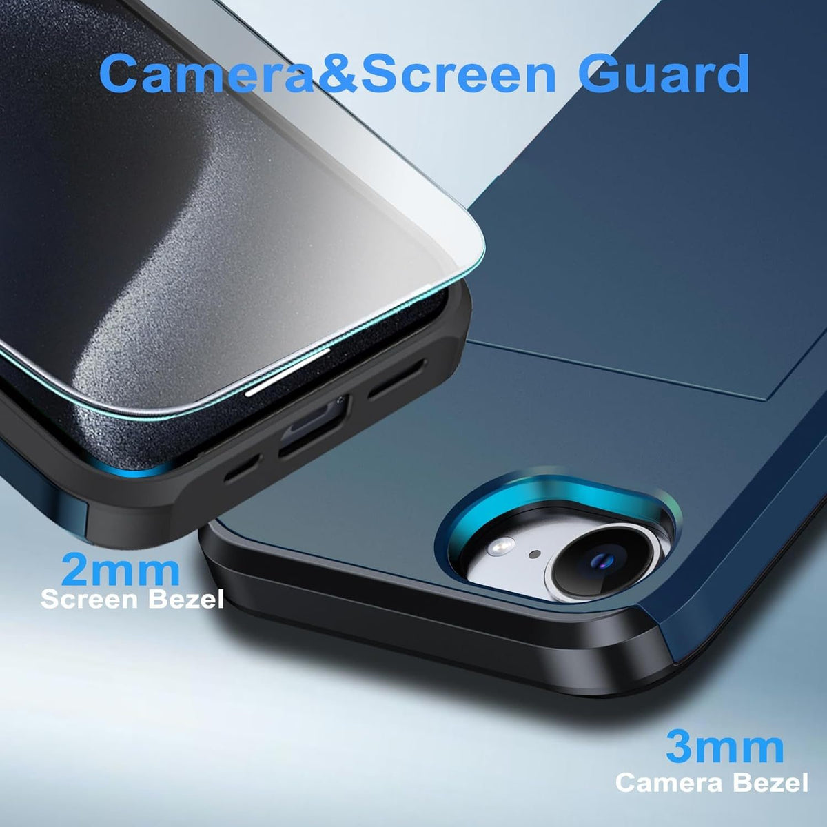iPhone 16e Shockproof Wallet Case Card Cover BLUE
