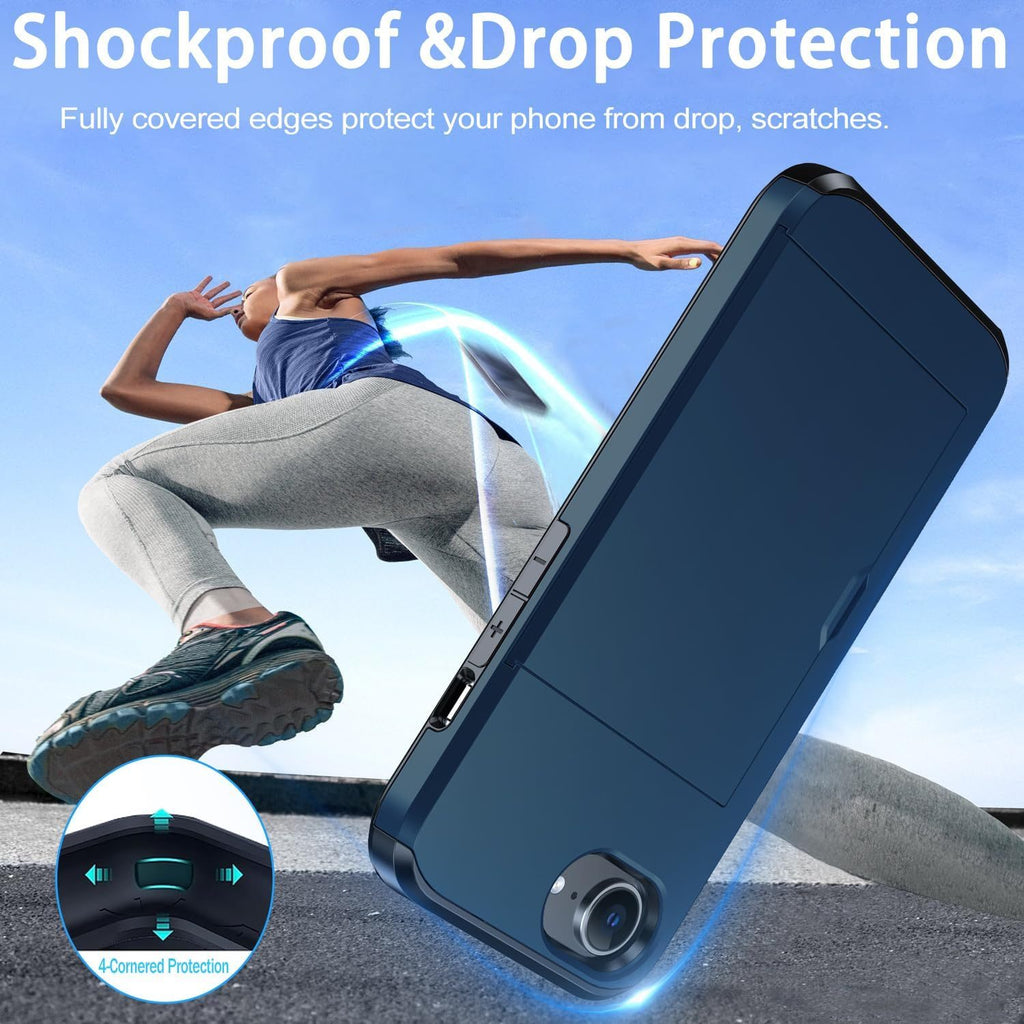 iPhone 16e Shockproof Wallet Case Card Cover BLUE
