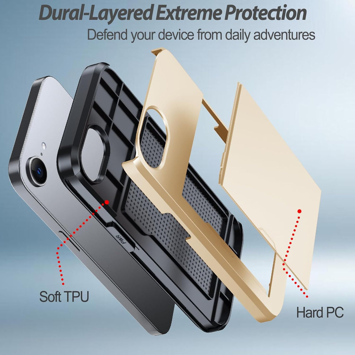 iPhone 17e Shockproof Wallet Case Card Cover GOLD
