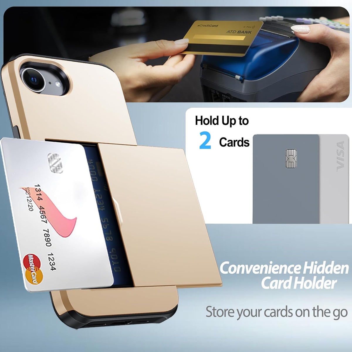 iPhone 17e Shockproof Wallet Case Card Cover GOLD