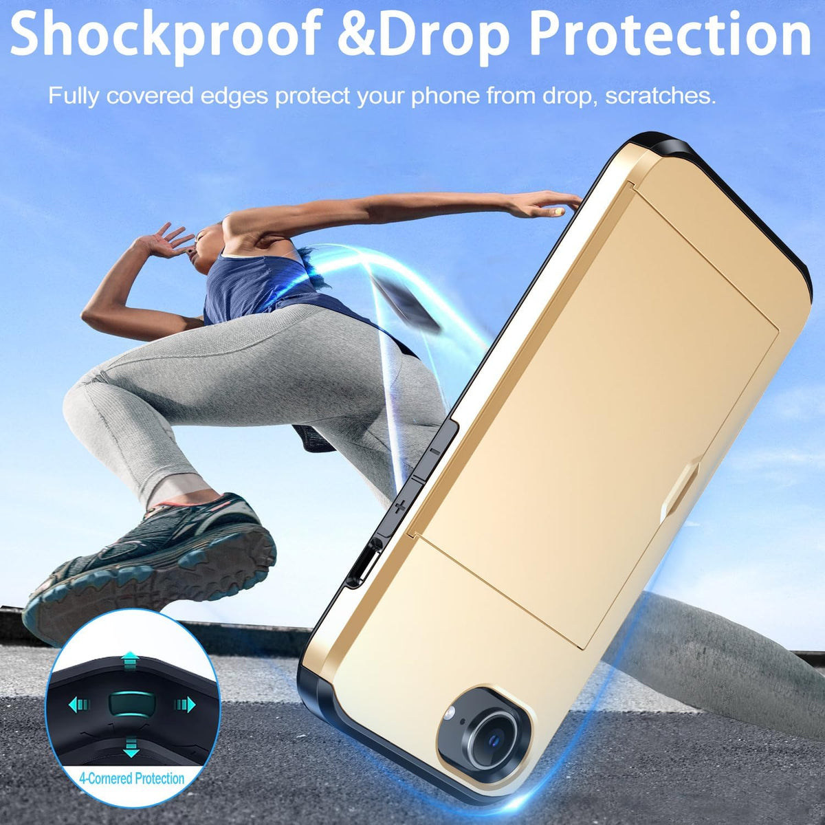 iPhone 17e Shockproof Wallet Case Card Cover GOLD
