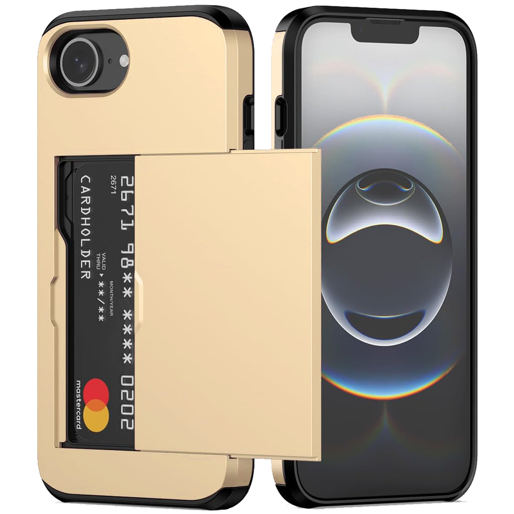 iPhone 17e Shockproof Wallet Case Card Cover GOLD