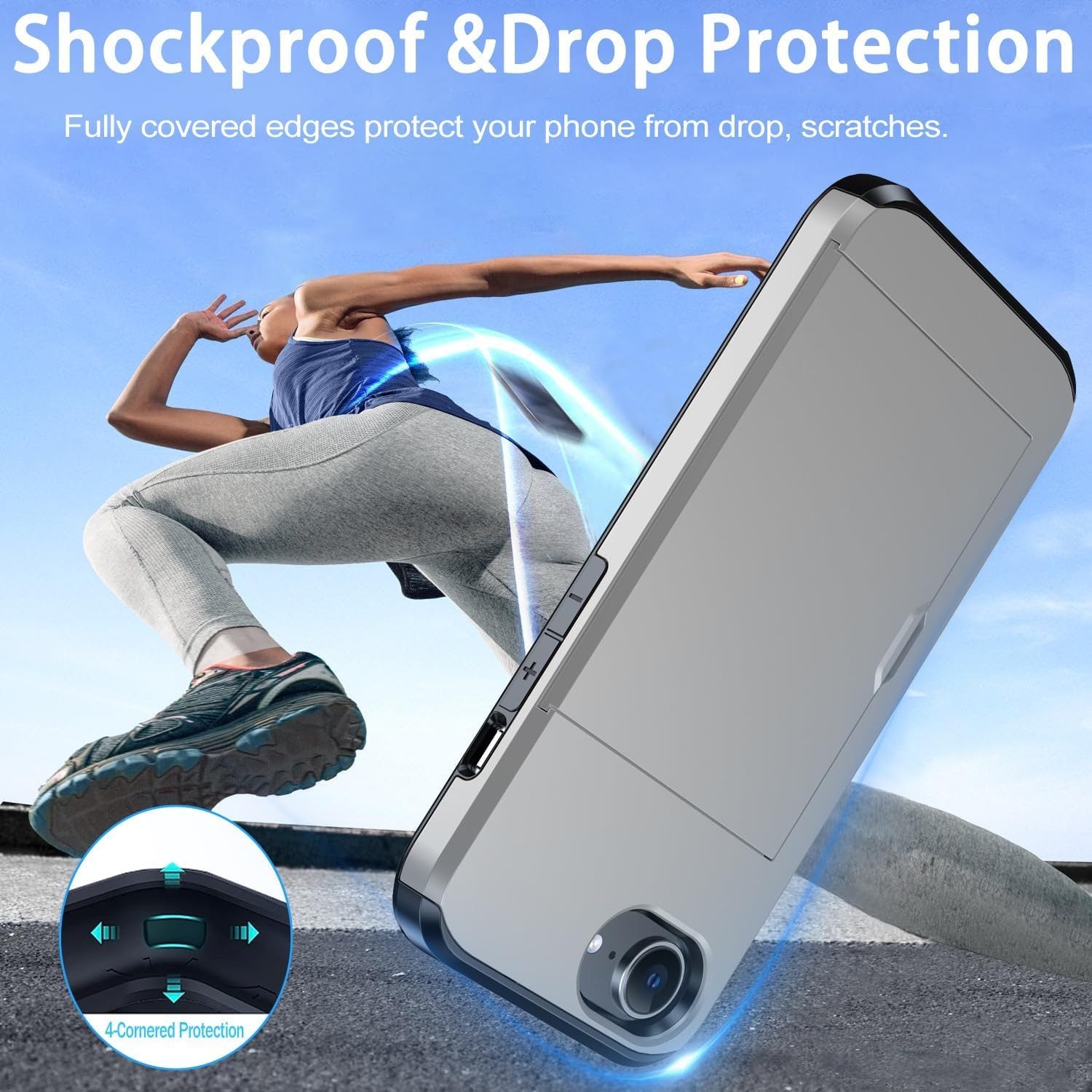 iPhone 17e Shockproof Wallet Case Card Cover GREY