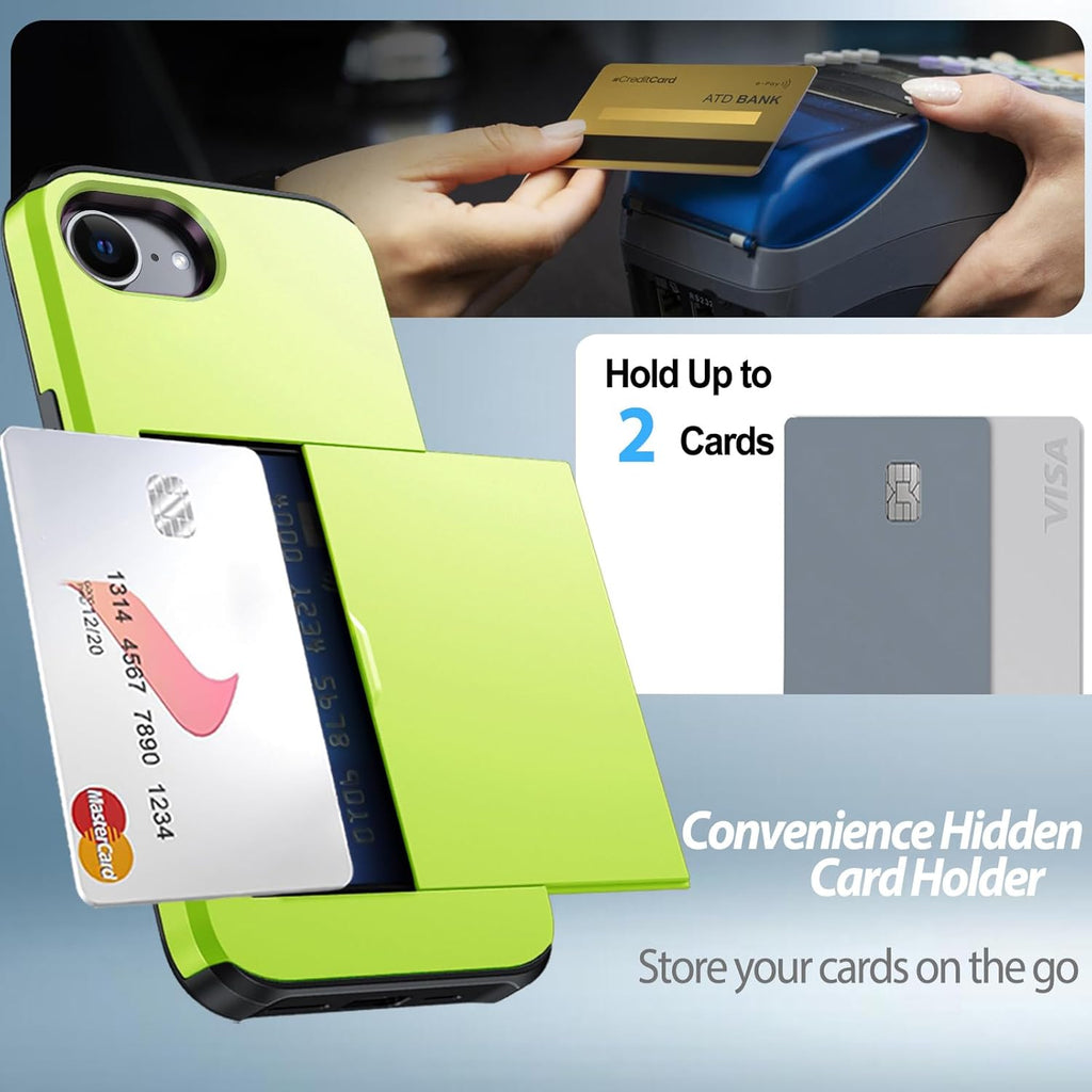 iPhone 16e Shockproof Wallet Case Card Cover GREEN