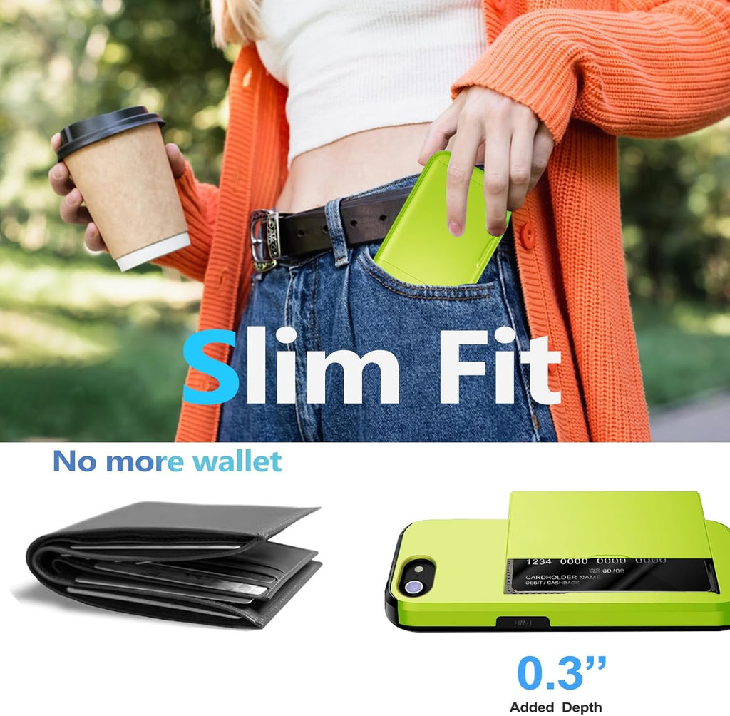 iPhone 16e Shockproof Wallet Case Card Cover GREEN