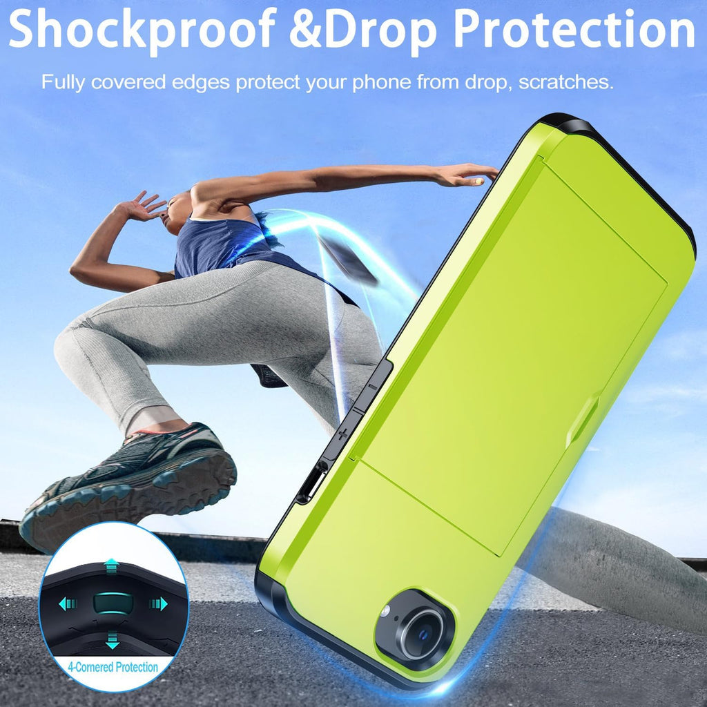 iPhone 16e Shockproof Wallet Case Card Cover GREEN