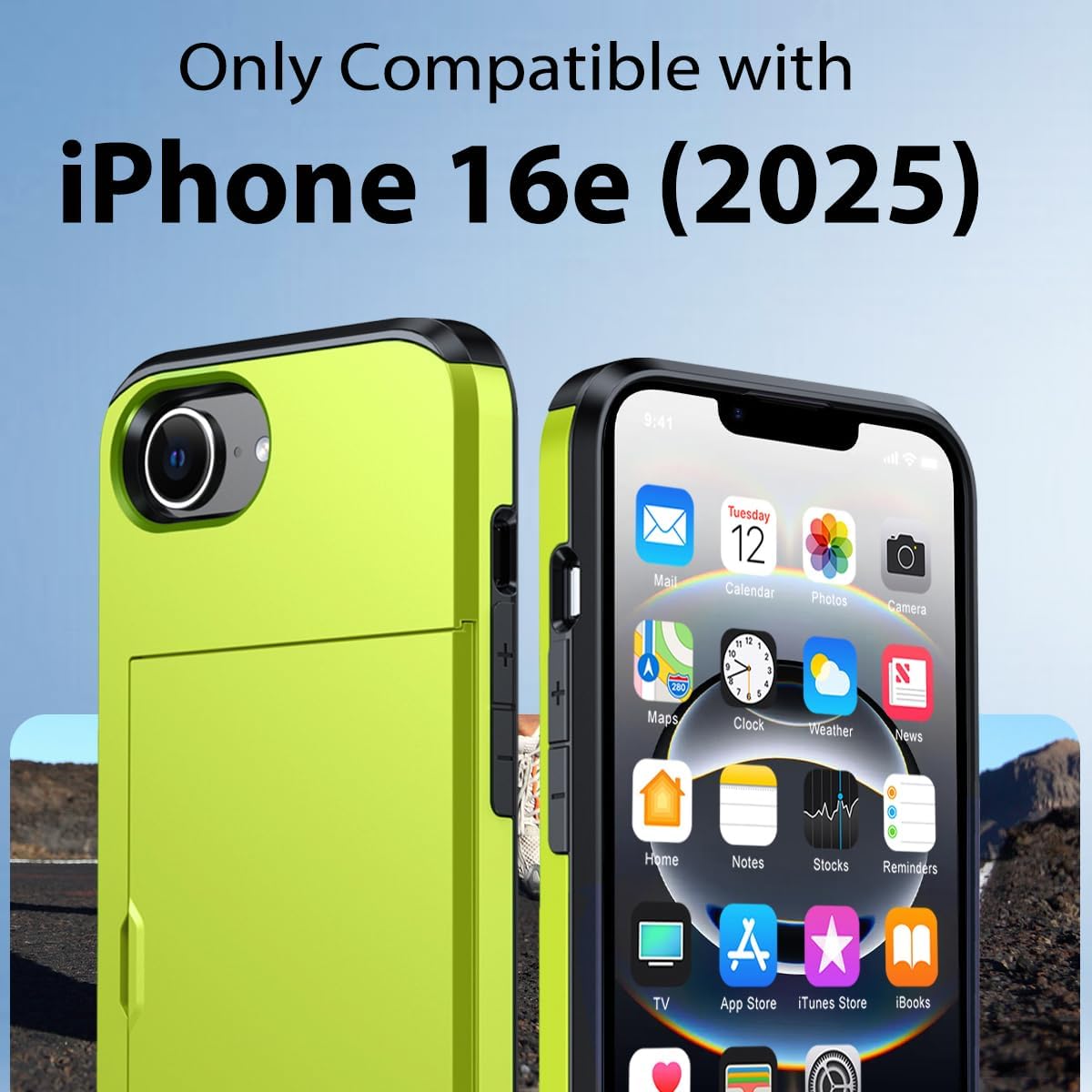 iPhone 16e Shockproof Wallet Case Card Cover GREEN