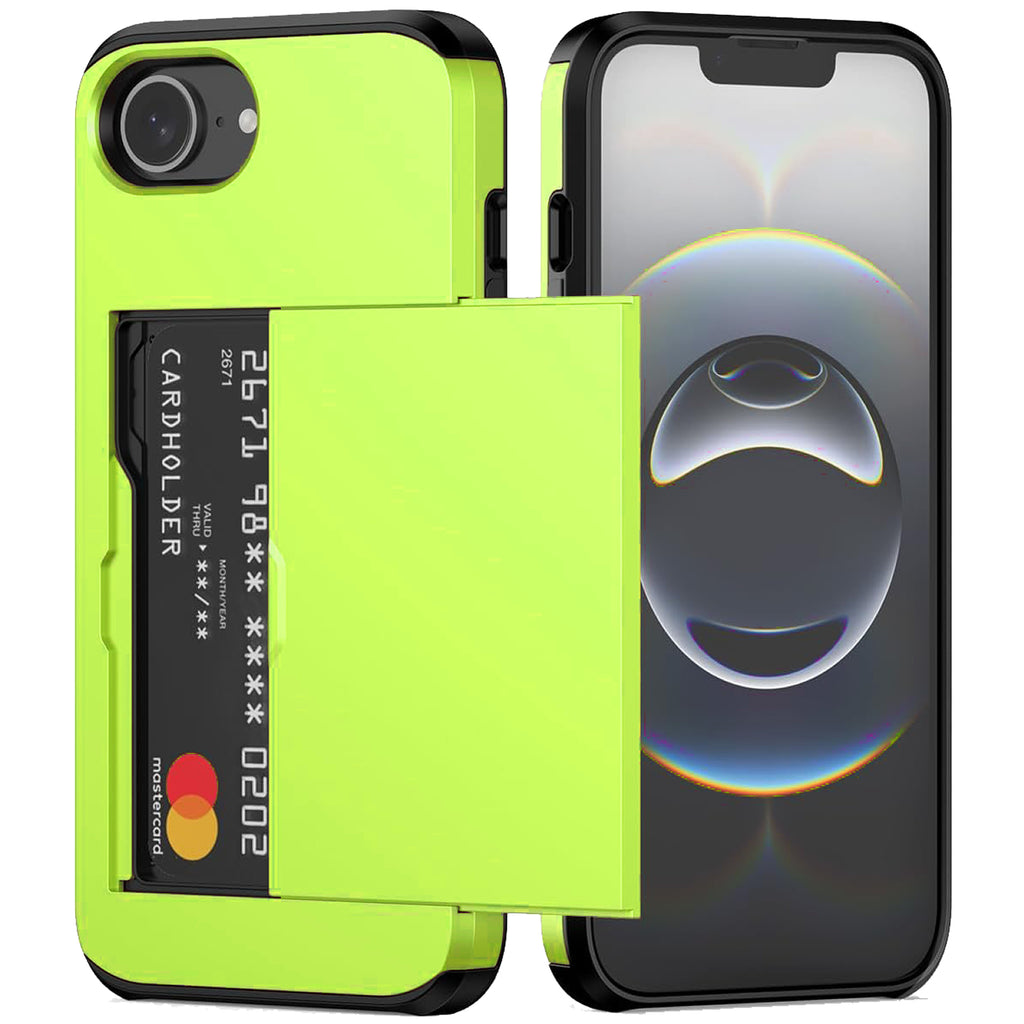 iPhone 16e Shockproof Wallet Case Card Cover GREEN