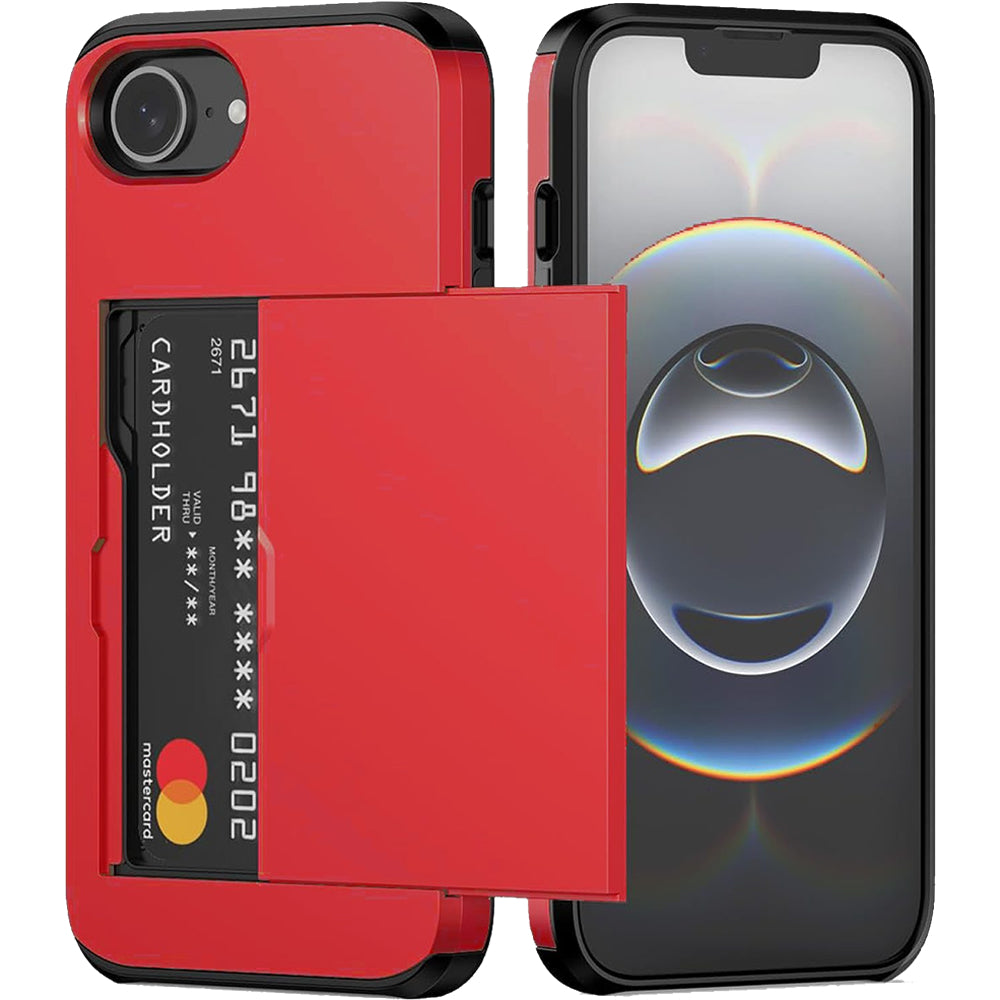 iPhone 17e Shockproof Wallet Case Card Cover RED