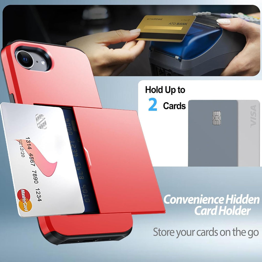iPhone 17e Shockproof Wallet Case Card Cover RED
