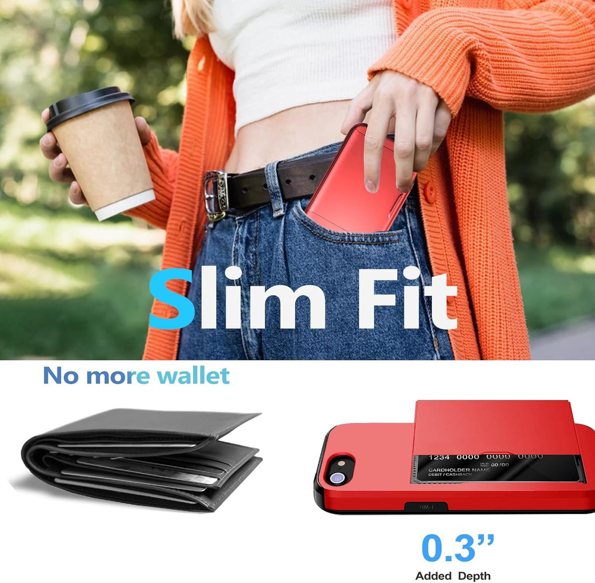 iPhone 17e Shockproof Wallet Case Card Cover RED