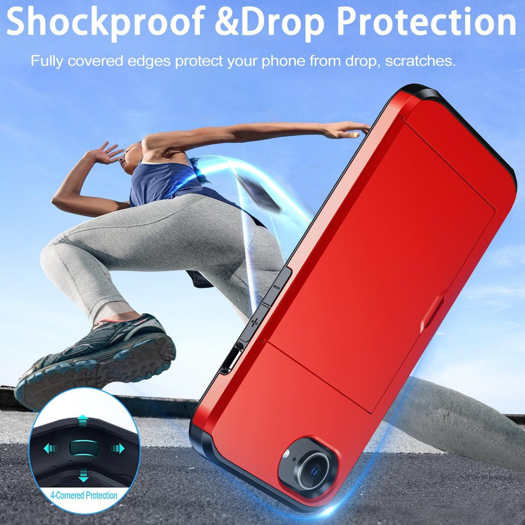 iPhone 17e Shockproof Wallet Case Card Cover RED