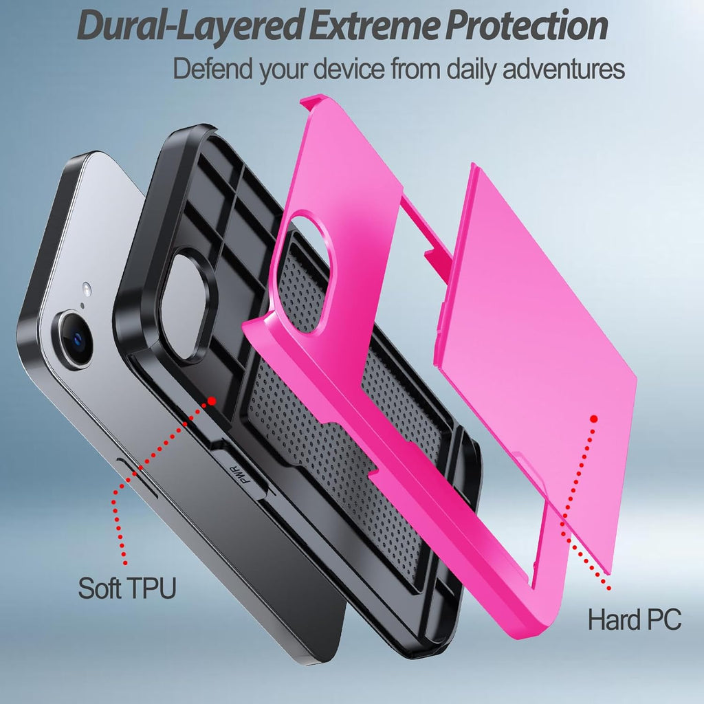 iPhone 17e Shockproof Wallet Case Card Cover HOT PINK