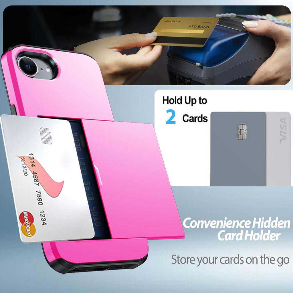 iPhone 17e Shockproof Wallet Case Card Cover HOT PINK