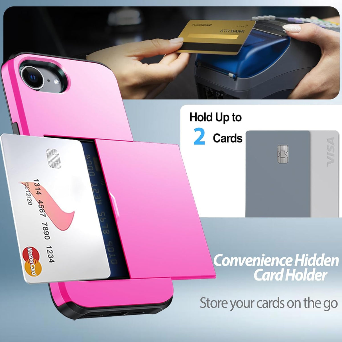 iPhone 17e Shockproof Wallet Case Card Cover HOT PINK