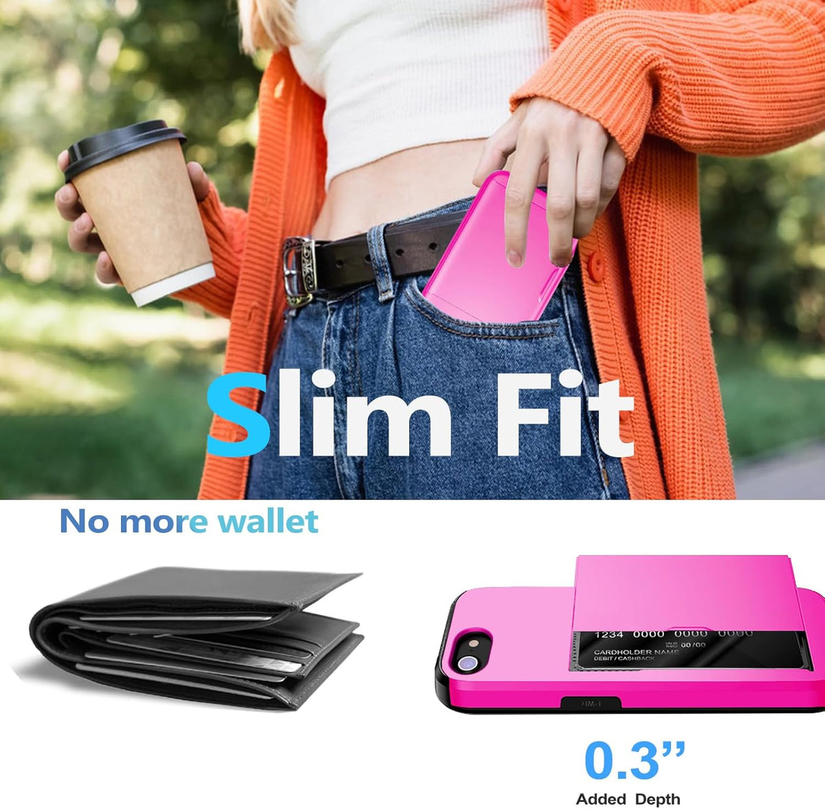 iPhone 17e Shockproof Wallet Case Card Cover HOT PINK
