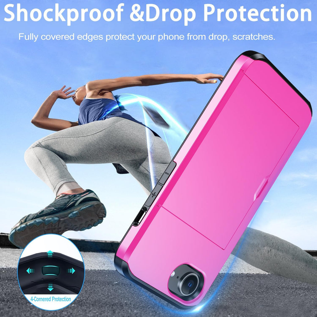 iPhone 17e Shockproof Wallet Case Card Cover HOT PINK