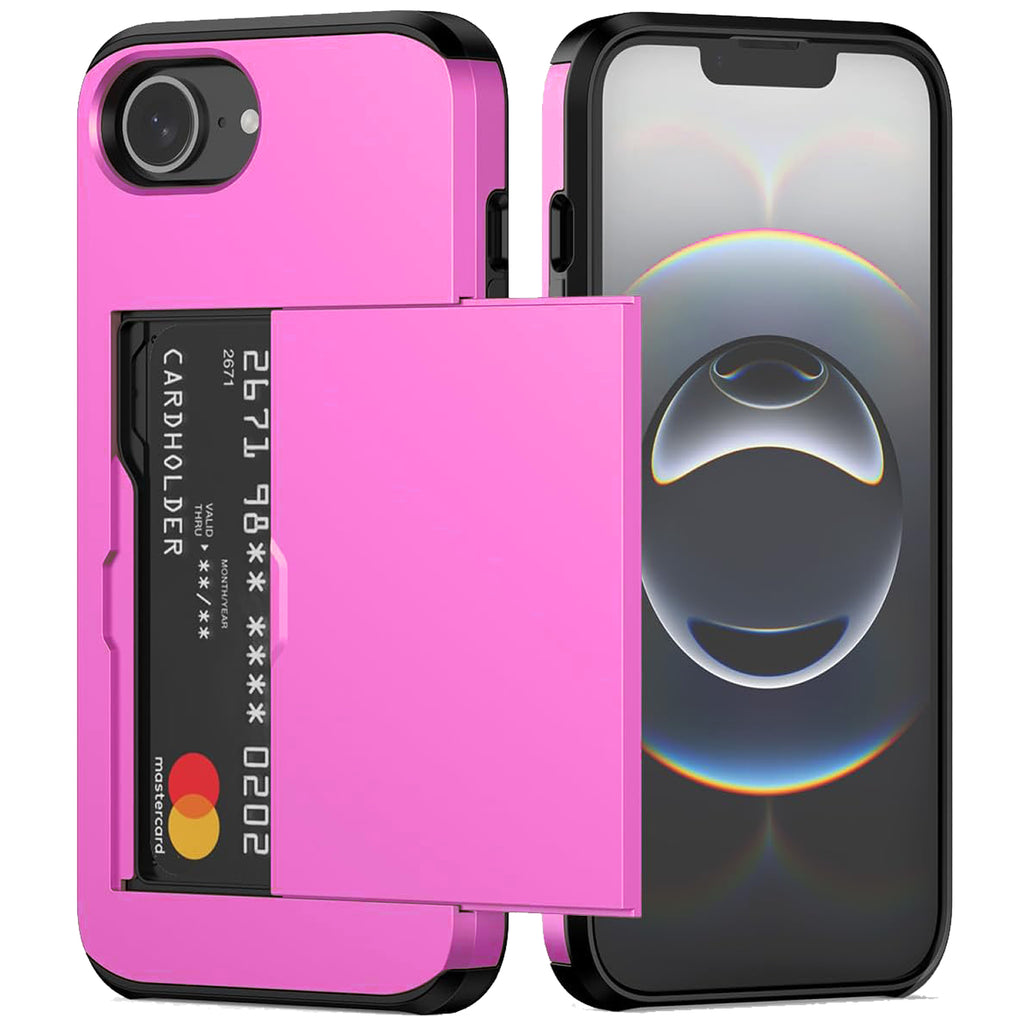 iPhone 17e Shockproof Wallet Case Card Cover HOT PINK