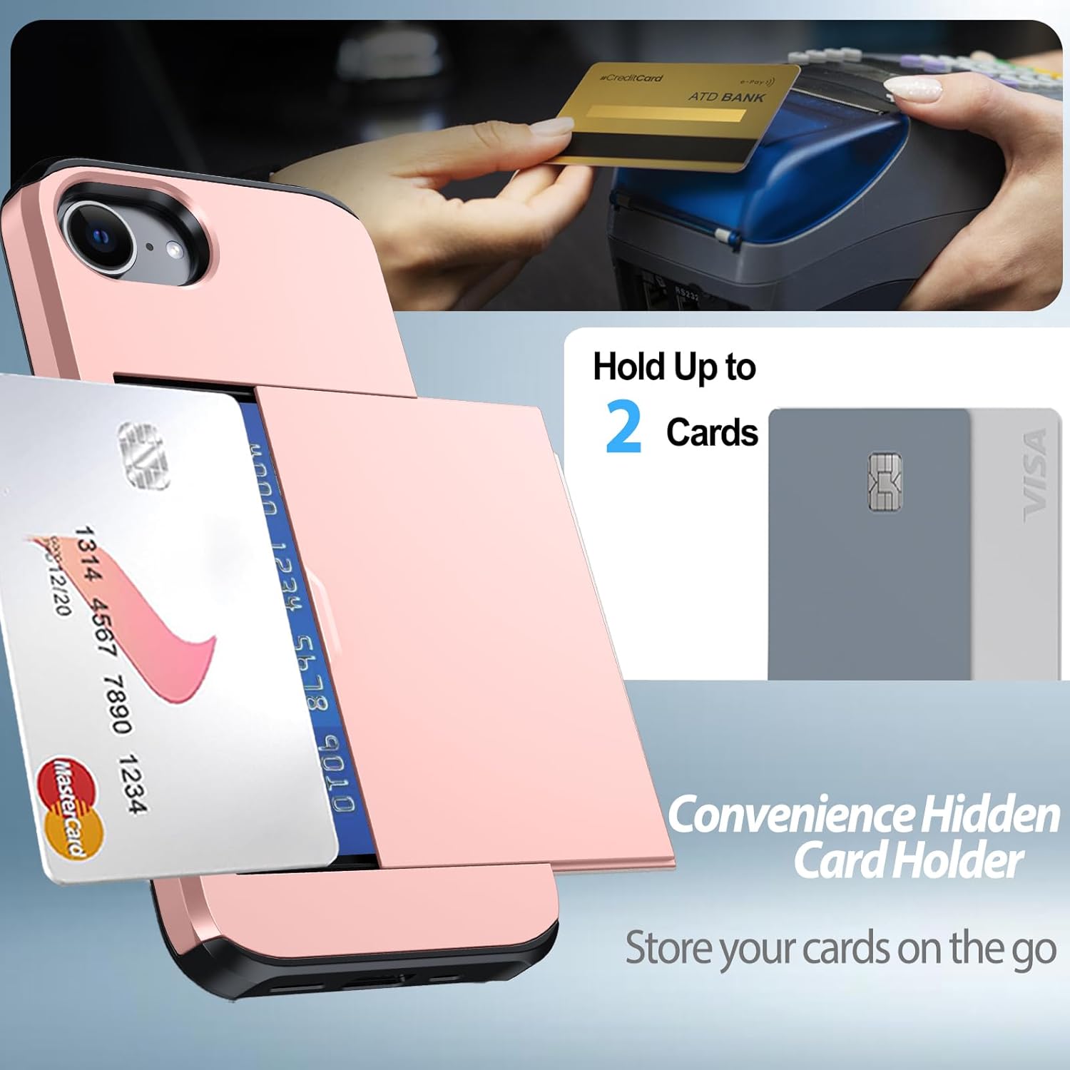 iPhone 16e Shockproof Wallet Case Card Cover PINK