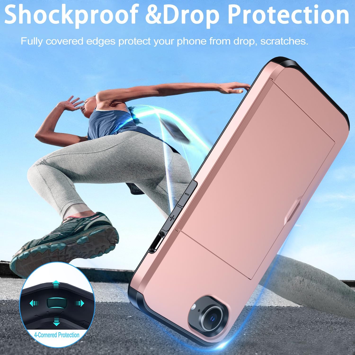 iPhone 16e Shockproof Wallet Case Card Cover PINK