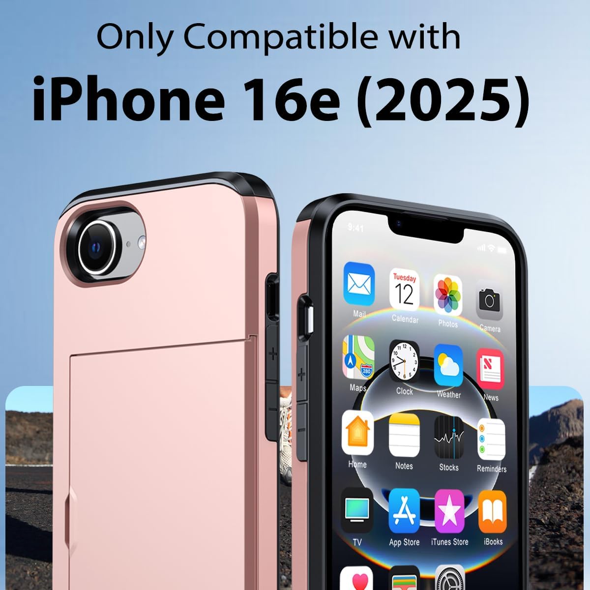 iPhone 16e Shockproof Wallet Case Card Cover PINK