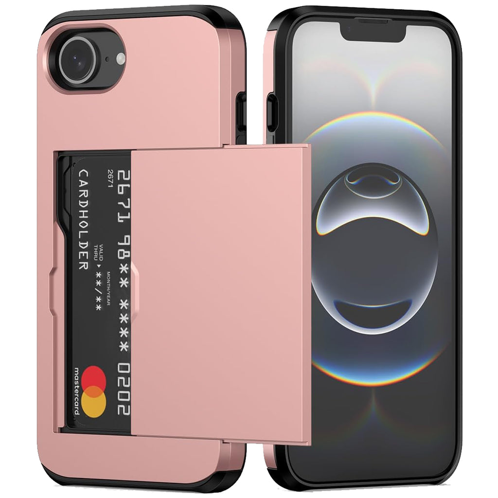 iPhone 16e Shockproof Wallet Case Card Cover PINK