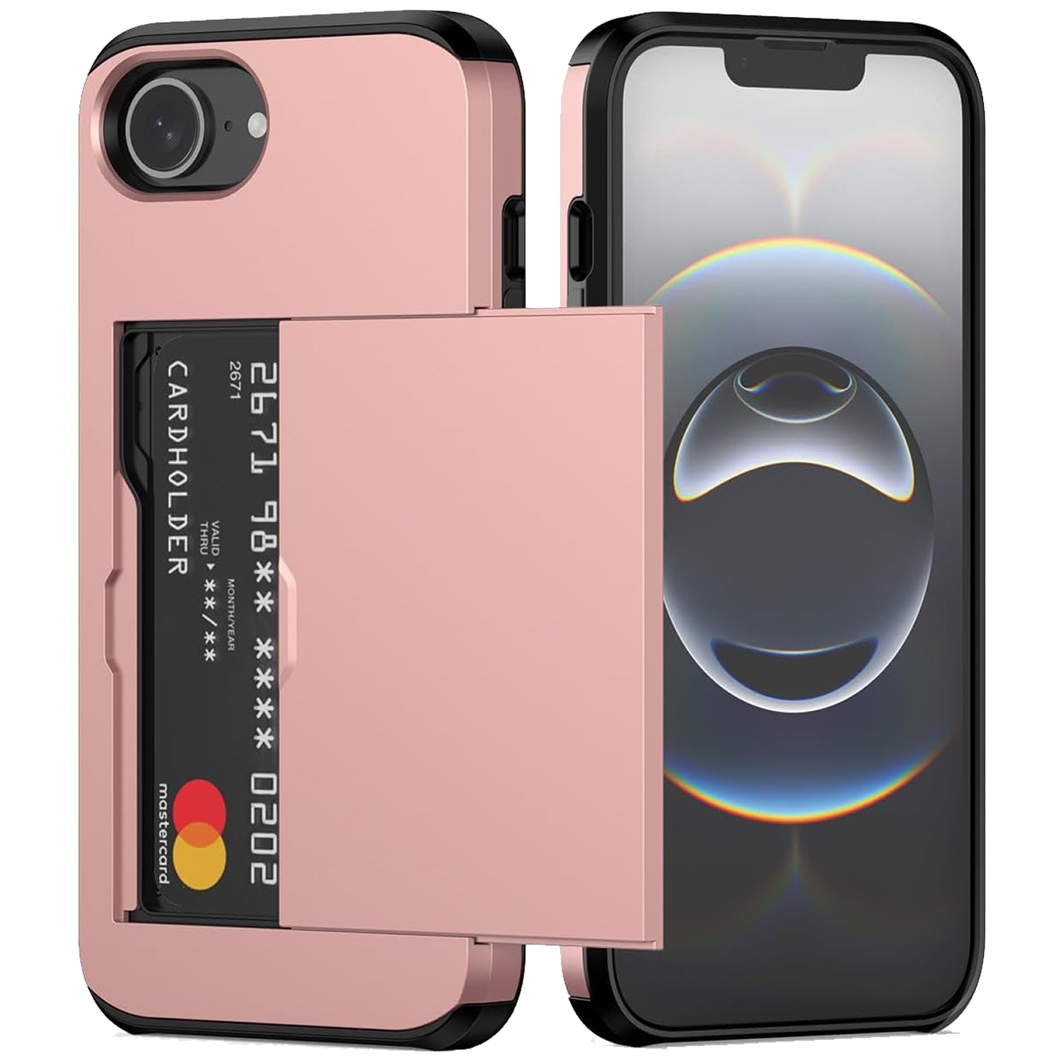 iPhone 16e Shockproof Wallet Case Card Cover PINK