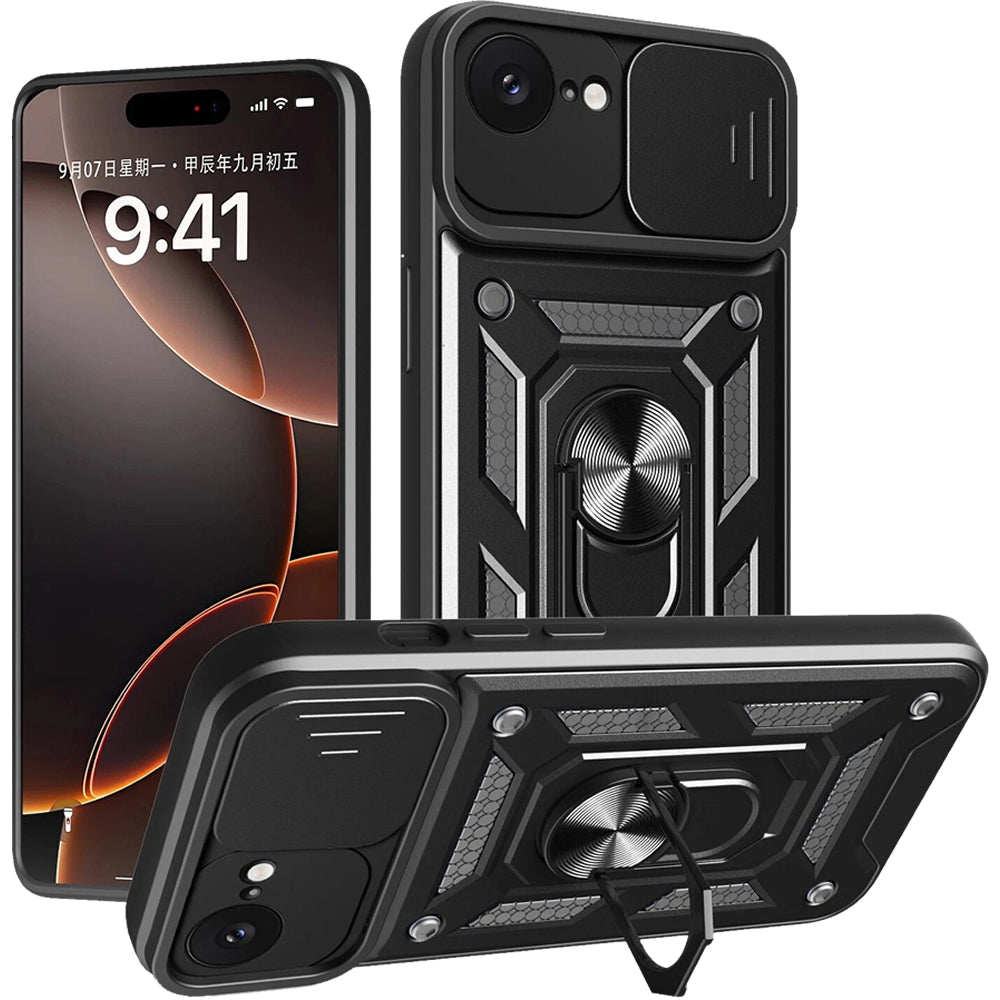 iPhone 16e Tough Case Shockproof Kickstand Cover BLACK