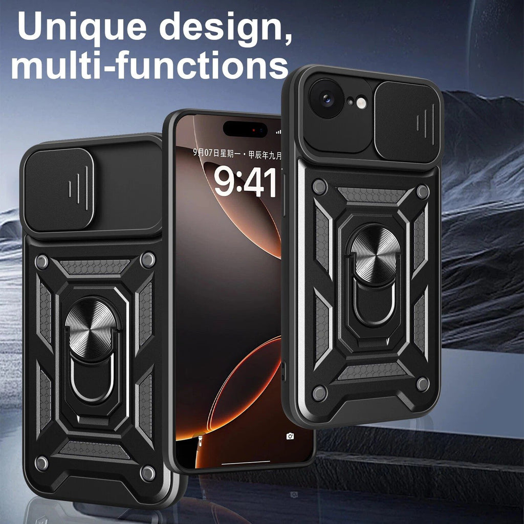 iPhone 16e Tough Case Shockproof Kickstand Cover BLACK