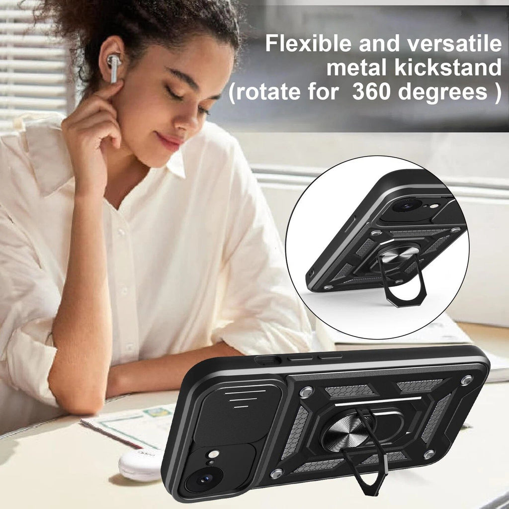 iPhone 16e Tough Case Shockproof Kickstand Cover BLACK