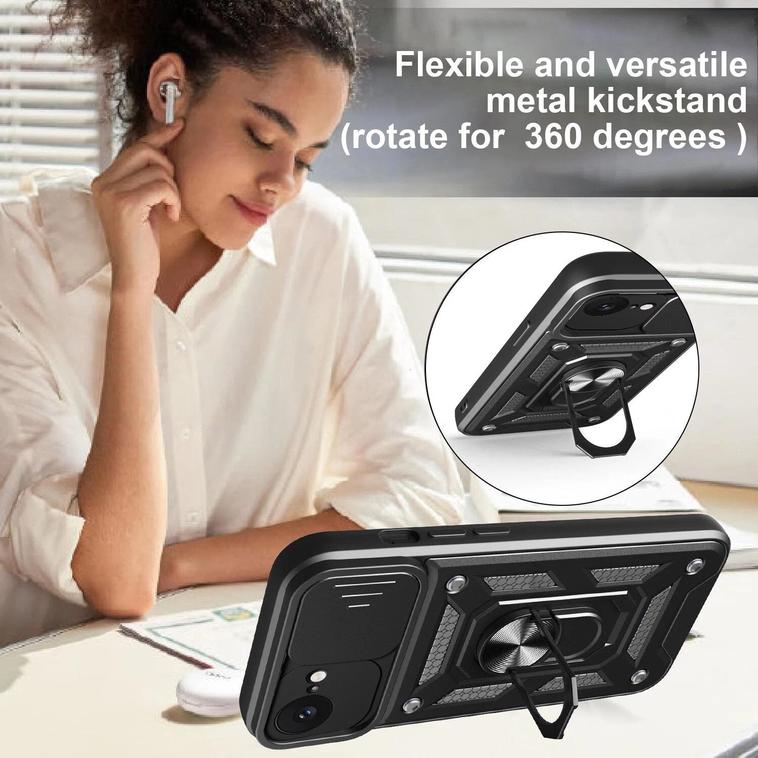 iPhone 16e Tough Case Shockproof Kickstand Cover BLACK