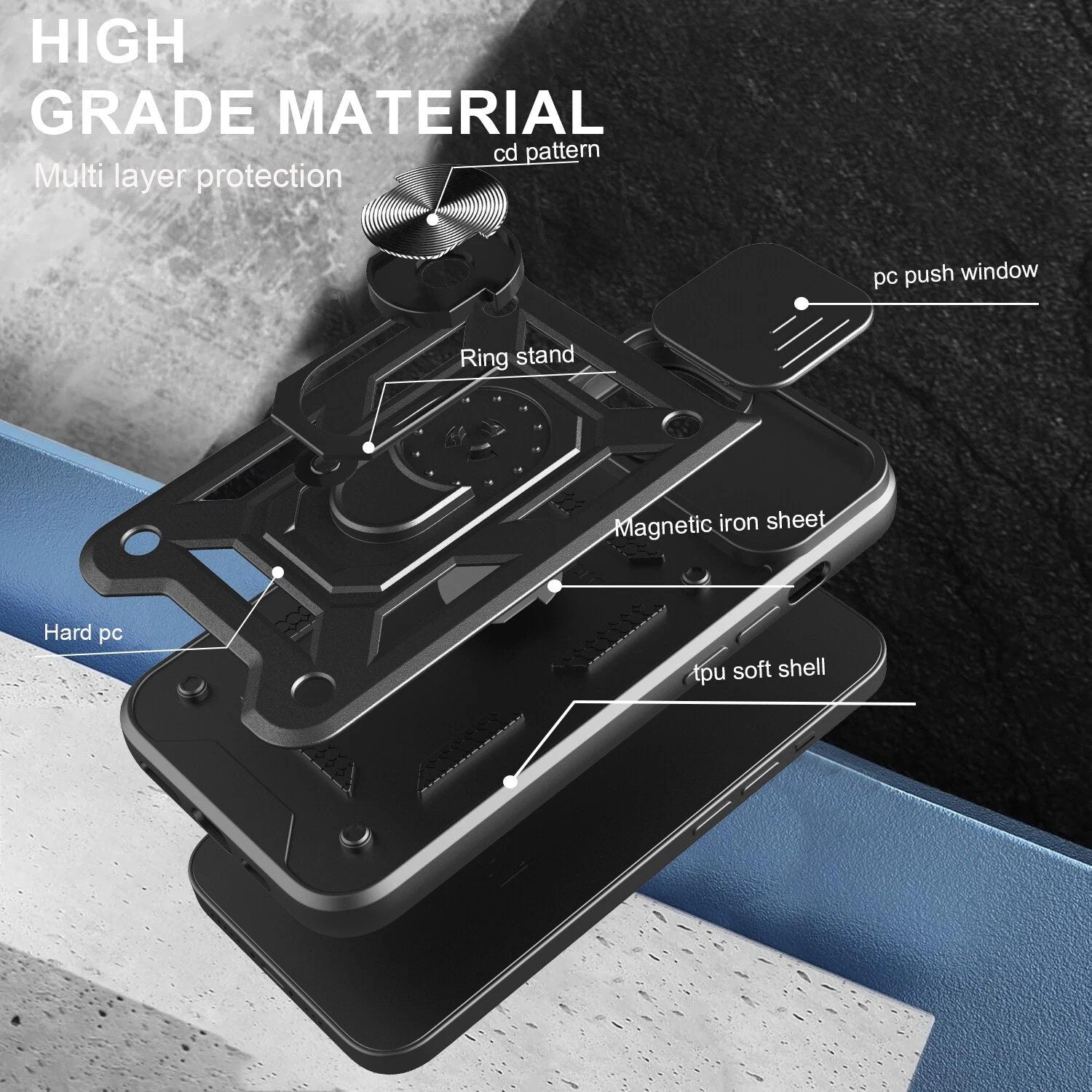 iPhone 16e Tough Case Shockproof Kickstand Cover BLACK