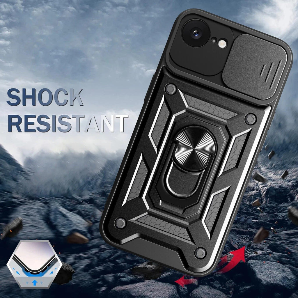 iPhone 16e Tough Case Shockproof Kickstand Cover BLACK