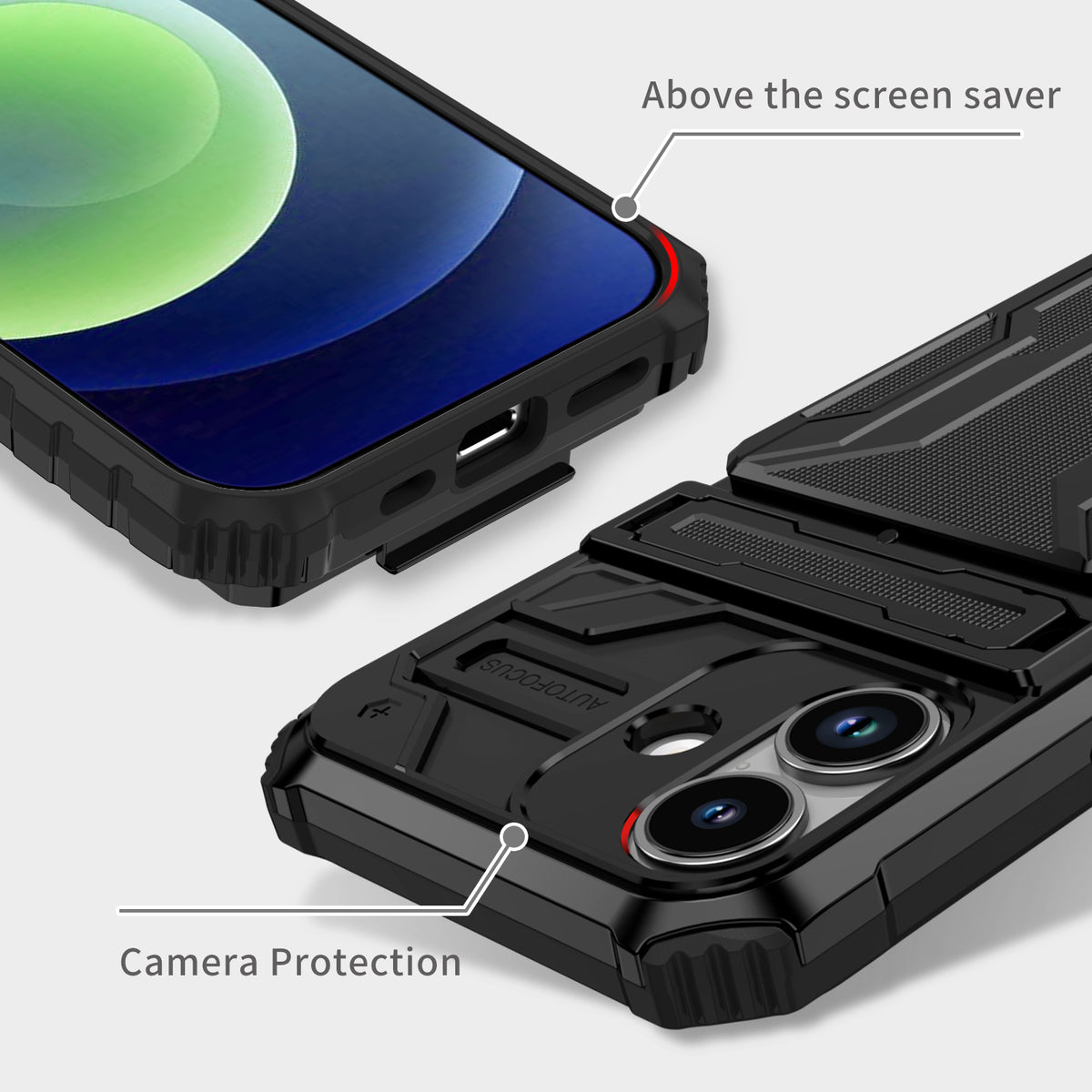 iPhone 17 Heavy Duty Kickstand Case Shockproof Card Holder BLACK
